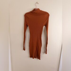 Elegant Long Sleeve Rust Dress